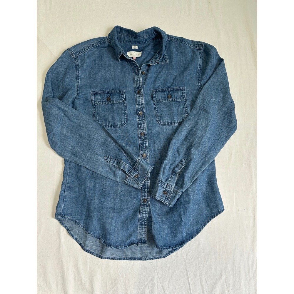 Loft Softened Shirt Womens Small Blue Denim Lyocell Linen Long Sleeve - Picture 5 of 9
